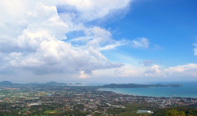 Harbor of the city of Phuket, Thailand. Elevated view.
