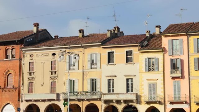 historical colored buildings in lodi city in italy 