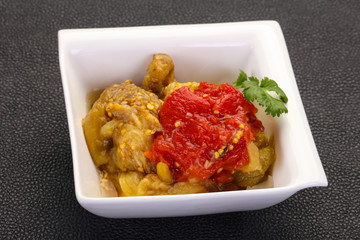 Caucasian cuisine - baked eggplant and tomato