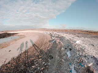Coastline full of plastics in Galapagos