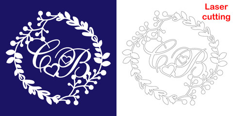 Fototapeta premium Wedding monogram for laser cutting. C B initials of the wedding decorative logo in a floral frame. The perfect gift for your wedding day