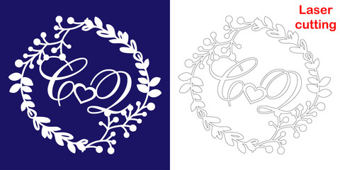 Fototapeta premium Wedding monogram for laser cutting. C Q initials of the wedding decorative logo in a floral frame. The perfect gift for your wedding day