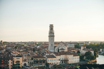Beautiful sunset view of traditional architecture in Verona in Italy.