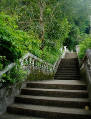 Obraz premium Stairway on the jungle leading to Kathu Waterfall, in the province of Phuket, Thailand.