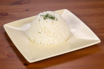 Steamed rice in the plate