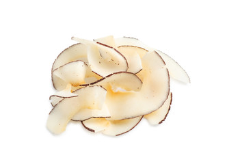 Pile of coconut chips isolated on white