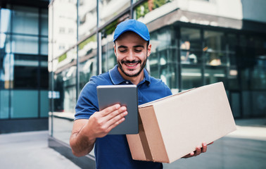 On time. Courier delivering package