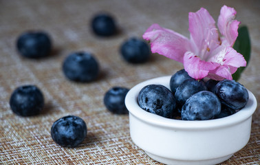 still life blueberries and flowers