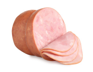 Tasty fresh sliced ham isolated on white