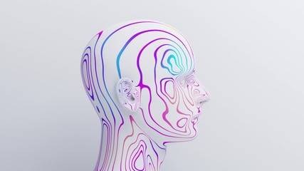 Abstract human head animation, 3d render, artificial intelligence concept, motion design, 4k seamless looped video
