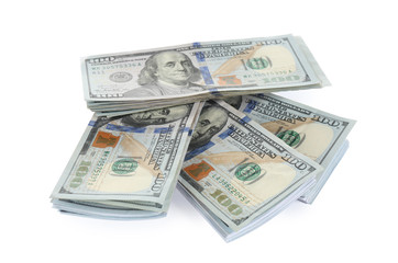 Dollar banknotes isolated on white. Money and finance