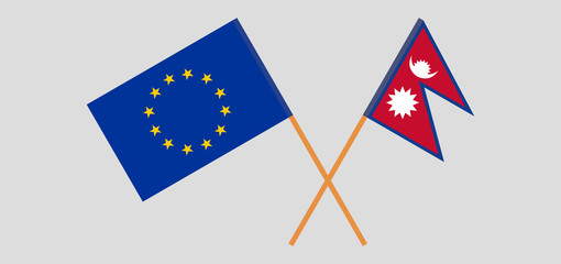 Crossed flags of Nepal and the EU