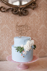 Blue Wedding Cake With Topper