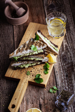 Avocado toasts with grilled herbed tofu, plant based snack