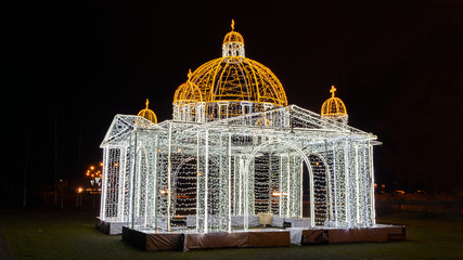 gazebo in the form of a temple of led garlands