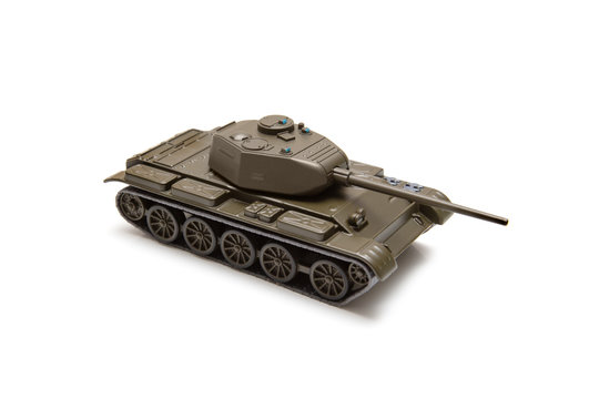 plastic model of soviet tank isolated on white background