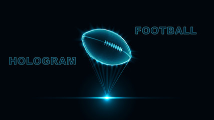 eps10. Hologram ball for American football. Neon glow of a silhouette of dots and triangles. Abstract vector background.