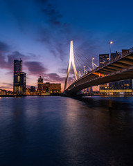 Sunrise at Rotterdam, the Netherlands, looking over the river that crosses the city.