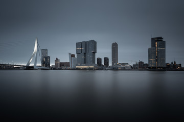 Long exposure photo from the " Wilhelminapier" in Rotterdam, the Netherlands early morning.