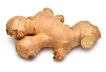 Fresh ginger root isolated on white background. Creative medical concept, spice in cooking