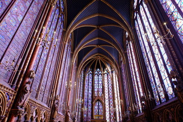 The wonderful interior of a catholic church at the Sainte Chapelle. Paris, France.