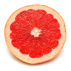 Grapefruit half isolated on white background. Perfectly retouched, full depth of field on the photo. Nature, juice. Flat lay, top view