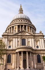 view on Saint Pauls Cathedral London UK from St. Paul's Churchyard