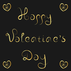 Valentine's Day Golden Happy Love Greeting Card on dark black background. Stock Vector Illustration.