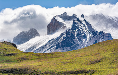 vista a la montaña en Torres del Paine, Chile 