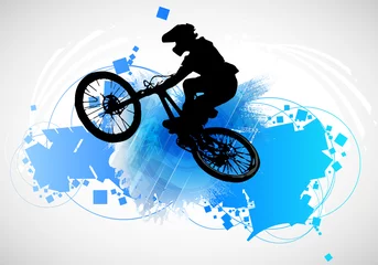 Foto op Plexiglas BMX rider on the abstract background, sport vector © zeber