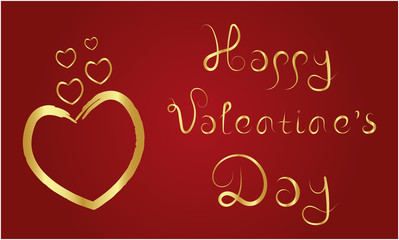 Happy Valentine's Day Love Greeting Card with gold on red background. Stock Vector Illustration.