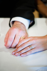 bride and grooms ring hands