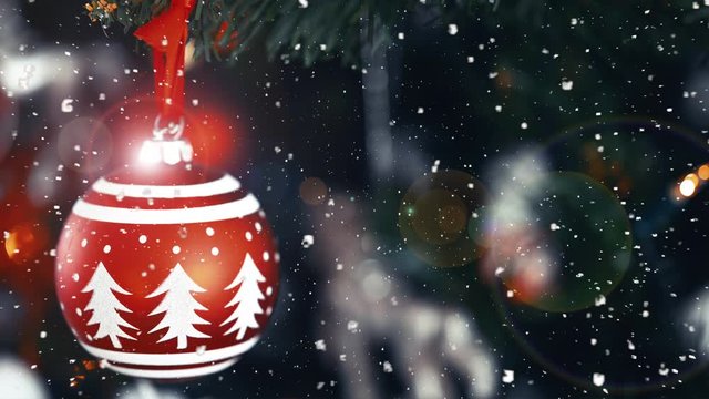 weihnachtskugel mit schnee und lens flare