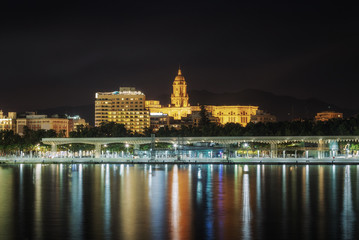 Malaga at night, Andalusia, Spain