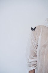 clothes and butterfly on white background