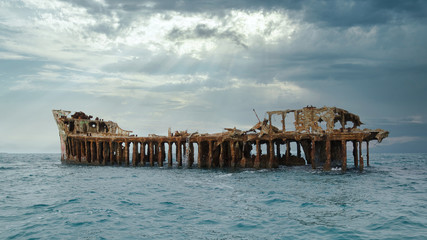Shipwreck of the Sapona in the Caribbean Sea Near Bimini and The Bahamas