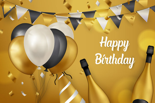 modern gold background for happy birthday greeting card vector