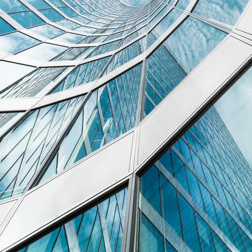 Curved Diagonal Perspective Lines - Abstract Office Building Architecture Detail Background With Modern Glass Windows On A Skyscraper - Square Layout