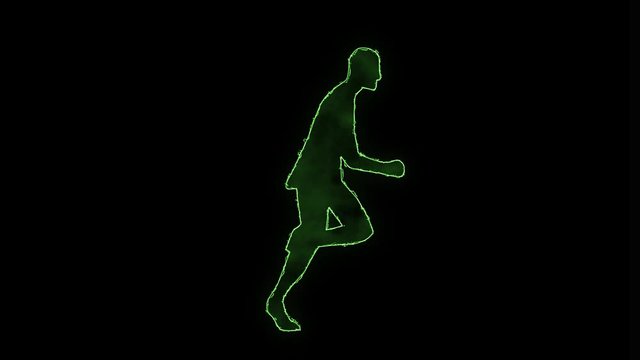 Runner silhouette, isolated running man, side view of young sprinter runner on black background. Animation in neon style. Sport concept