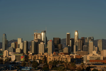 Naklejka na ściany i meble Amazing Los Angeles downtown view during the sunset in California