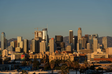 City of Los Angeles buildings in the sunset light of California