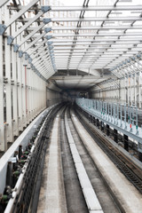 Tunnel with railways in Tokyo. Perspective. Vertical.