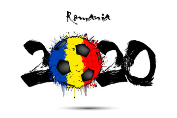 2020 and soccer ball in color of Romania flag