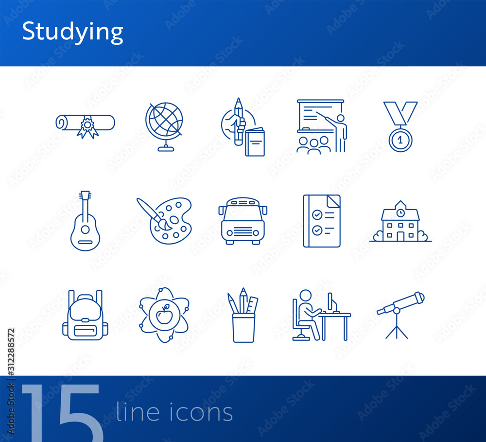 Wall mural Studying line icon set