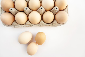 Organic, healthy eggs on a white background