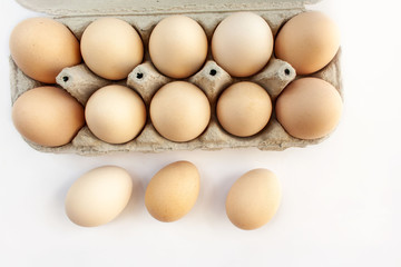 Organic, healthy eggs on a white background