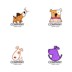 Pet shop Logo Company Cartoon Animals Dog Cat Vector Template Design Illustration Icon Set