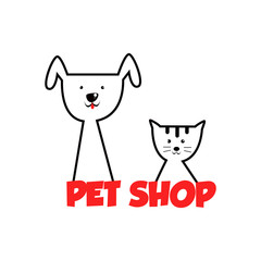 Pet shop Logo Cartoon Animals Dog Cat Vector Template Design Illustration Icon
