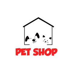 Pet shop Logo Cartoon Animals Dog Cat Vector Template Design Illustration Icon