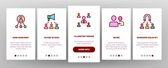 Referral Marketing Onboarding Mobile App Page Screen Vector. Internet And Communication Friend Recommendation, Referral Link And Dollar Coin Illustrations